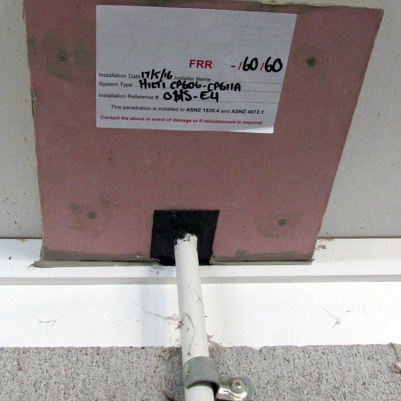 Example of a systemic issue where fire rated sealant not tested or certified for the construction type is used yet labelled as being installed in accordance with the relevant test standards.